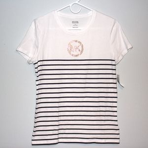 NEW MK Michael Kors Navy/White Strip Logo T-shirt
